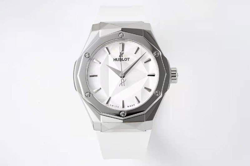Hublot Classic Fusion Orlinski SS APSF 1:1 Best Edtion White Faceted Dial on White Rubber Strap A2892