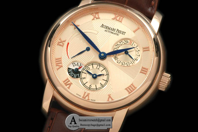Audemars Piguet Jules Audemars Reserve/Duo Time Rose Gold/Leather Gold Asian 23J Replica Watches