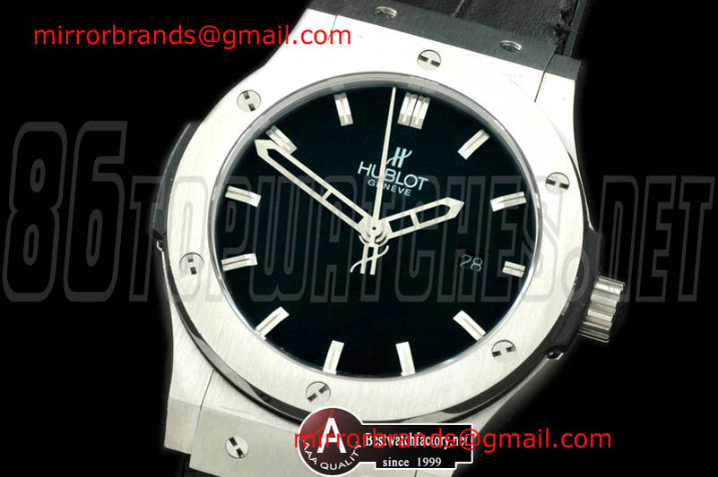Luxury Hublot Classic Fusion SS/Leather Steel Bezel Black Asian 2824