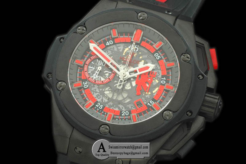 Hublot King Power Red Devil PVD/Rubber Skeleton Asian 7750 Replica Watches