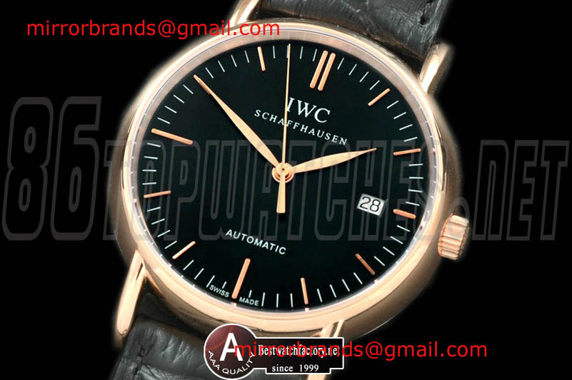 Luxury IWC Portifino Automatic Rose Gold/Leather Black Asia 2892