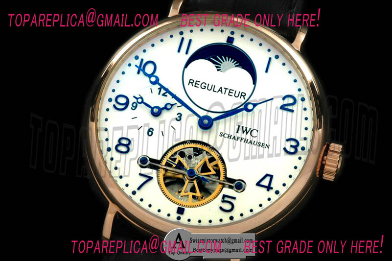 IWC Portugese Duo time Tourbillon Rose Gold/Leather White Asia 21J Replica Watches