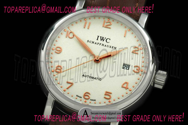 IWC Portifino Automatic SS/Leather White/Rose Gold Numeral Asia 2824 Replica Watches