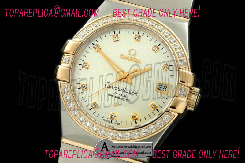 Omega 123.25.35.20.52.002 Double Eagle Midsize Auto SS/Yellow Gold/Diamond White Dia A-2813 Replica Watches