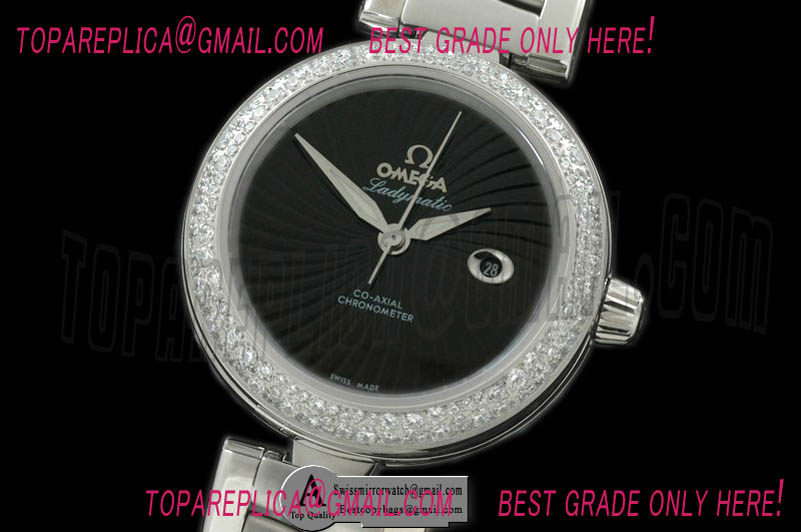 Omega Deville Ladymatic Mid SS/SS Black 2813 21J Replica Watches