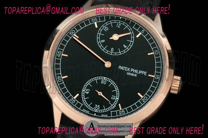 Patek Philippe Classic Regulatuer Rose Gold/Leather Black Asian 17J Manual H/W Replica Watches