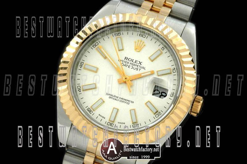 Rolex Datejust II" SS/Yellow Gold Jubile Fluted White Sticks Asian Eta 2836-2