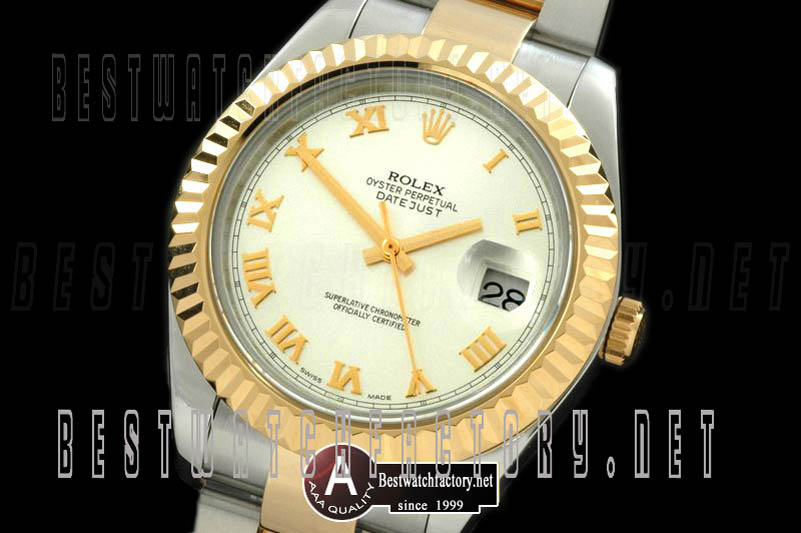 Rolex Datejust II SS/Yellow Gold Oyster Fluted White Roman Asian Eta 2836-2