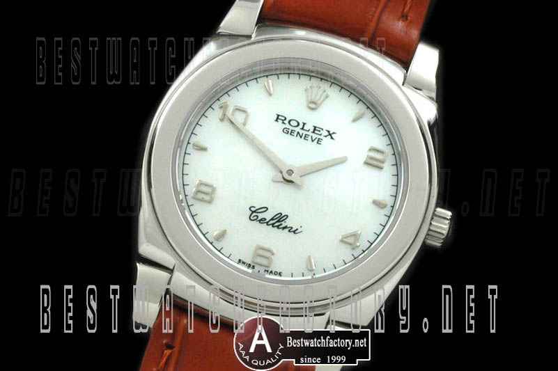 Rolex Ladies Cellini SS/Leather MOP White Num Swiss Quartz
