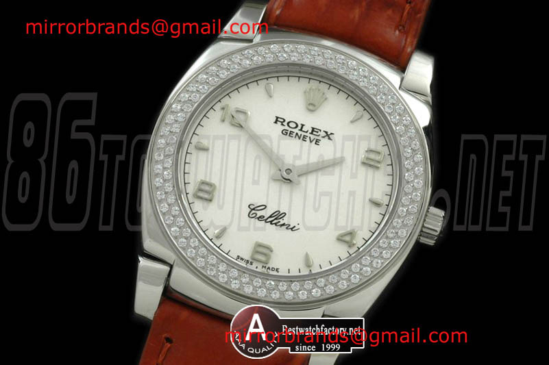 Luxury Rolex Ladies Cellini SS/Leather/Diamond White Num Swiss Quartz