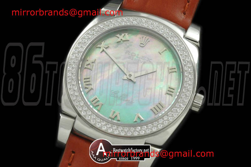 Luxury Rolex Ladies Cellini SS/Leather/Diamond MOP Multitone Rom Sw Quartz