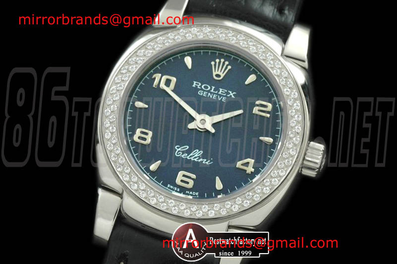 Luxury Rolex Ladies Mini Cellini SS/Leather Blue Num Swiss Quartz