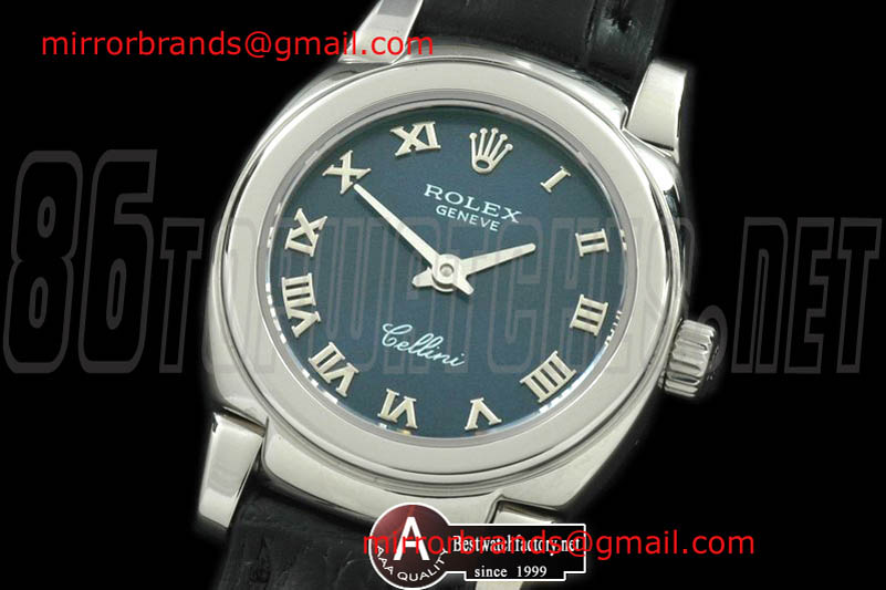 Luxury Rolex Ladies Mini Cellini SS/Leather Blue Roman Swiss Quartz
