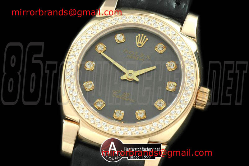 Luxury Rolex Ladies Mini Cellini Yellow Gold/Leather Grey Diamond Swiss Qtz