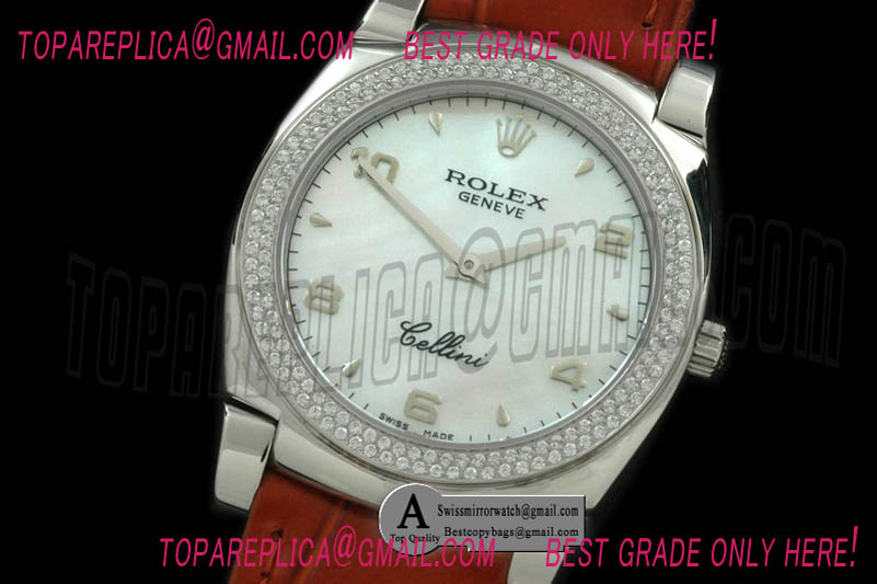 Rolex Cellini SS/Leather MOP White Numeral Swiss Quartz Replica Watches