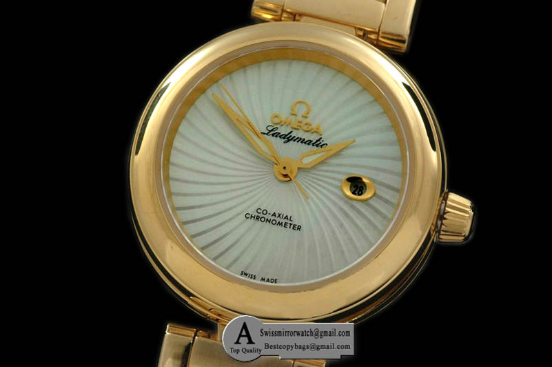 Omega Deville Ladymatic Mid Yellow Gold/Yellow Gold White 2813 21J Replica Watches