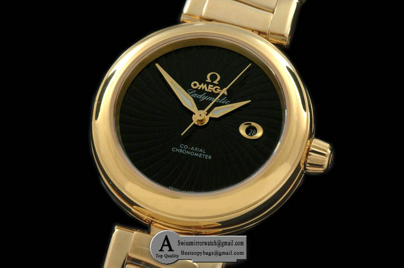 Omega Deville Ladymatic Mid Yellow Gold/Yellow Gold Black 2813 21J Replica Watches