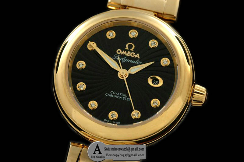 Omega 425.60.34.20.51.002 Deville Ladymatic Mid Yellow Gold/Yellow Gold Black 2813 21J Replica Watches
