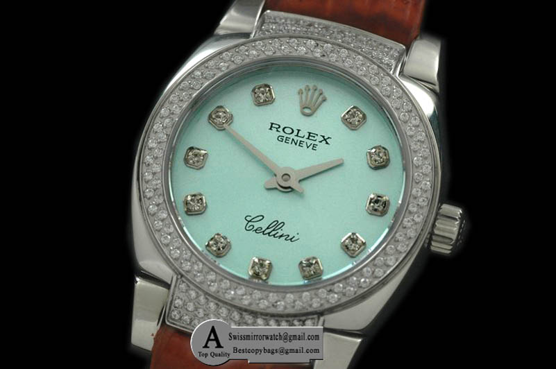 Replica Ladies Mini Cellini SS/Leather Lilac Diamond Swiss Quartz Replica Watches