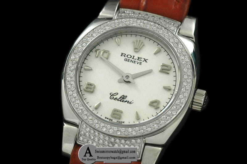 Rolex Ladies Mini Cellini SS/Leather Silver Numeral Swiss Quartz Replica Watches