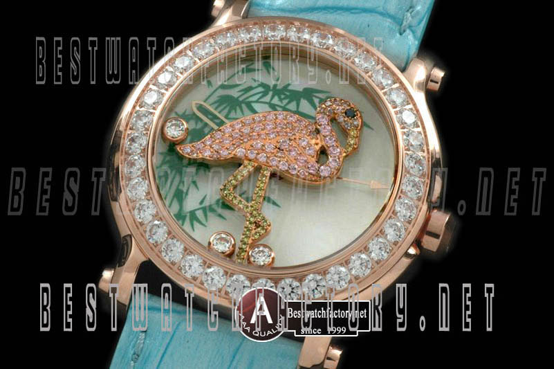 Luxury Chopard Happy Sports Animal Kingdom Rose Gold/Leather Diamond White Swiss Quartz