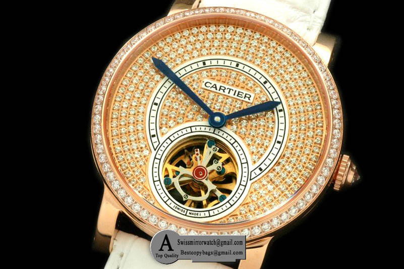 Cartier Ronde de Cartier Tourbillon Rose Gold Leather Rose Gold Asian 281 Replica Watches