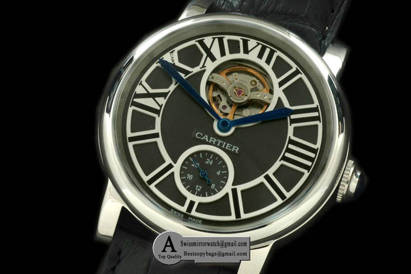 Cartier Ronde De Cartier Tourbillon SS Leather Black Asian 2813 Replica Watches