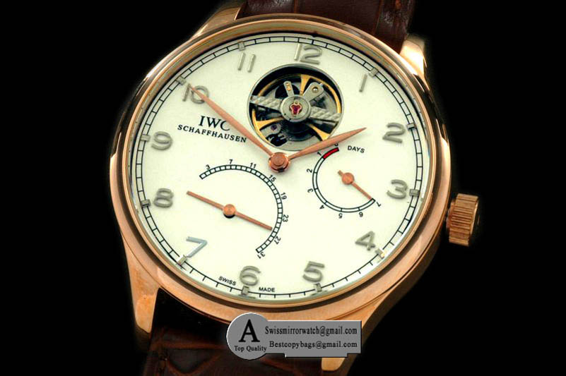 IWC Portugese Tourbillon Rose Gold/Leather White Asia HW 17J Replica Watches