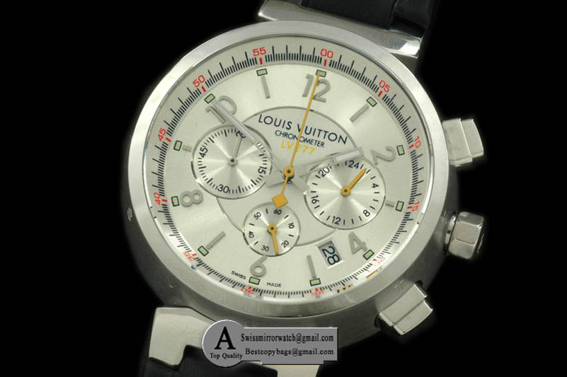 Louis Vuitton LV Cup 227 Chrono SS Leather White Jap Quartz Chrono Replica Watches