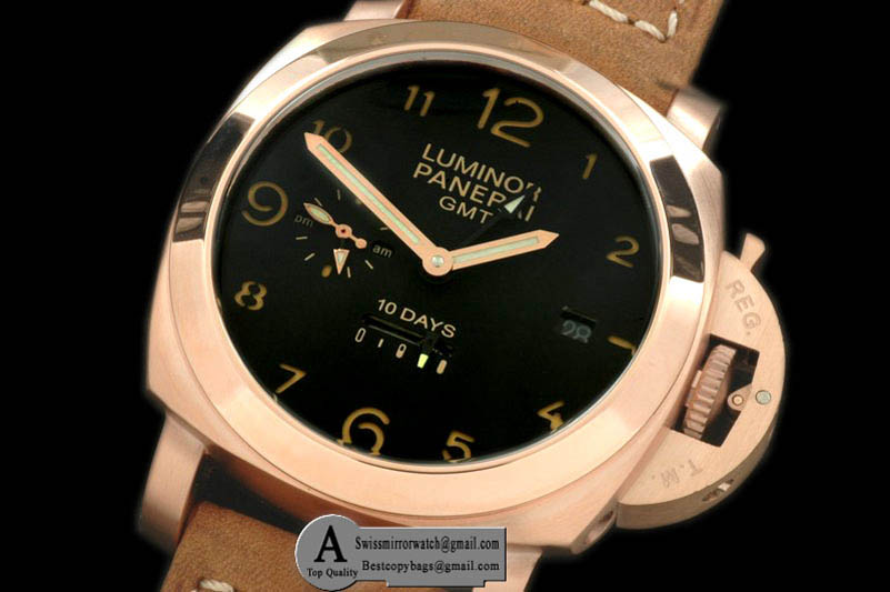 Panerai Pam 402 1950 10 Days GMT Rose Gold Leather Black Asian 23J Replica Watches