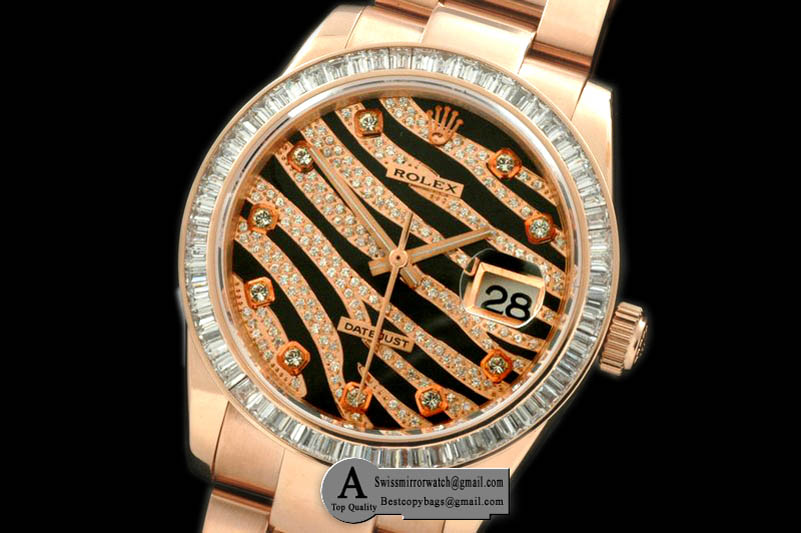 Rolex Datejust Royal 116185 Black Rose Gold Sq Cut Diamond Swiss Eta 2836 2 Replica Watches