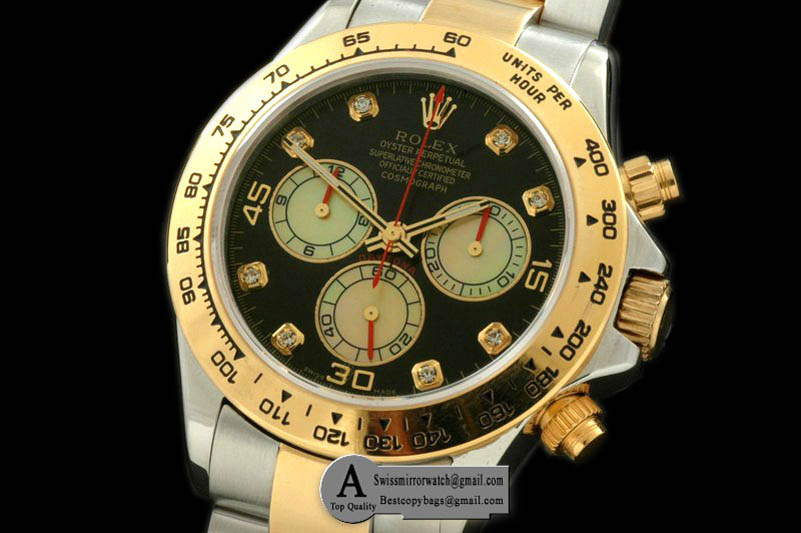 Rolex Daytona 2011 SS Yellow Gold Black White Diamond A 7750 Sec@6 28800 Replica Watches
