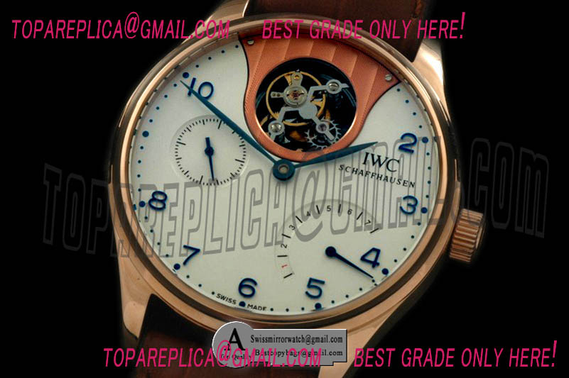 Replica IWC Portugese Mystere IW504202 Tourbillon Rose Gold/Leather White Tourbillon Watches