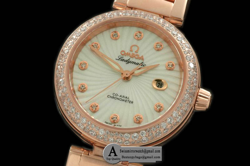 Omega Deville Ladymatic Mid 425.65.34.20.55.001 Rose Gold/Rose Gold White 2813 21J Replica Watches