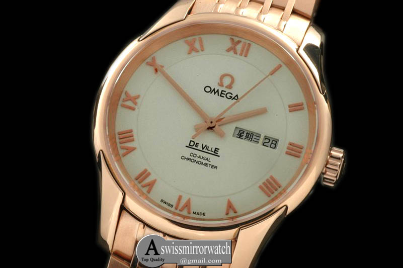 Omega Deville Co Axial Day/Date RG/RG White Asian 2836
