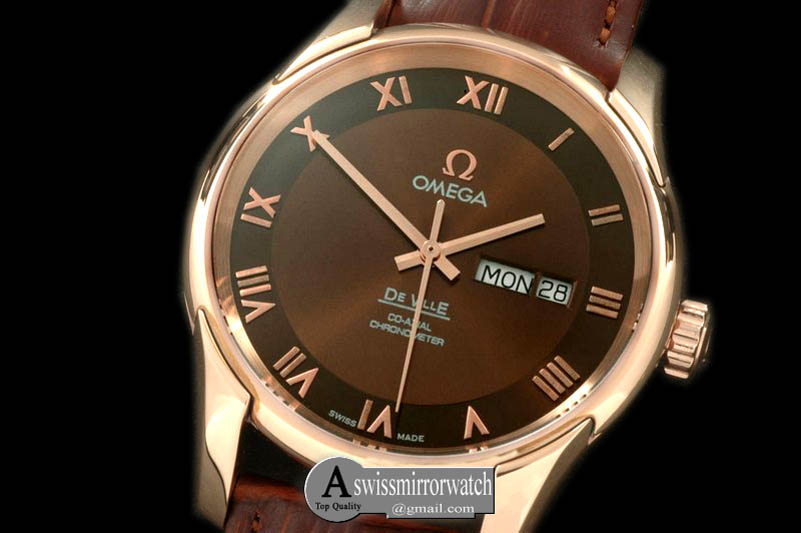 Omega Deville Co Axial Day/Date RG/LE Brown Asian 2836