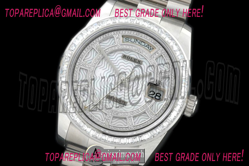 Rolex 2014 Steel/President White Wavy Grid Asian Clone 2836