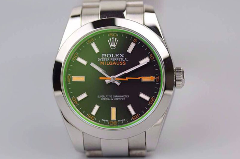 Rolex Milgauss 116400 GV JF 1:1 Green Sapphire Black Dial on SS Bracelet A2824