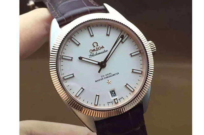 Omega Globemaster Master Chronometer Rose Gold V6F Best Edition White Dial on Brown Leather Strap A8900