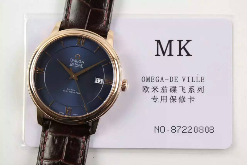 Omega De Ville MK 1:1 Best Edition RG Blue Dial on Brown Leather Strap A2500