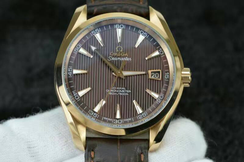 Omega Aqua Terra 150M 1:1 Best Edition Brown Textured Dial RG Markers on Leather strap A8500