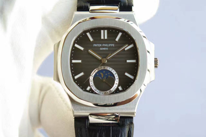 Patek Philippe Nautilus 5726 SS Gray Dial on Black Leather Strap A324 ...