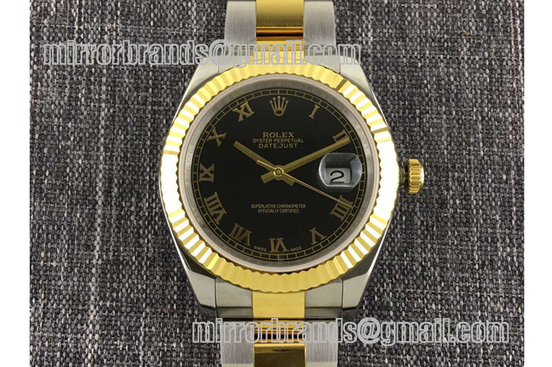 Rolex Datejust 116333 SS/YG TT Wrapped Oyster Roman Black Dial Swiss Eta 2836