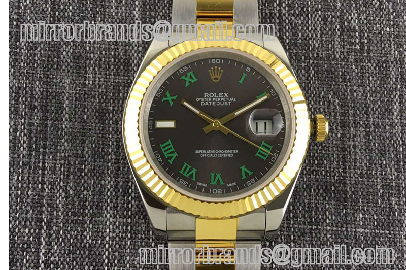 Rolex Datejust 116333 SS/YG TT Wrapped Oyster GreenRoman Black Dial Swiss Eta 2836