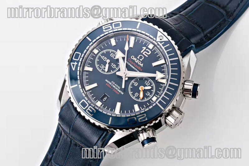 Omega Planet Ocean Master Chronometer Chrono SS Blue Dial on Blue Leather Strap A9900