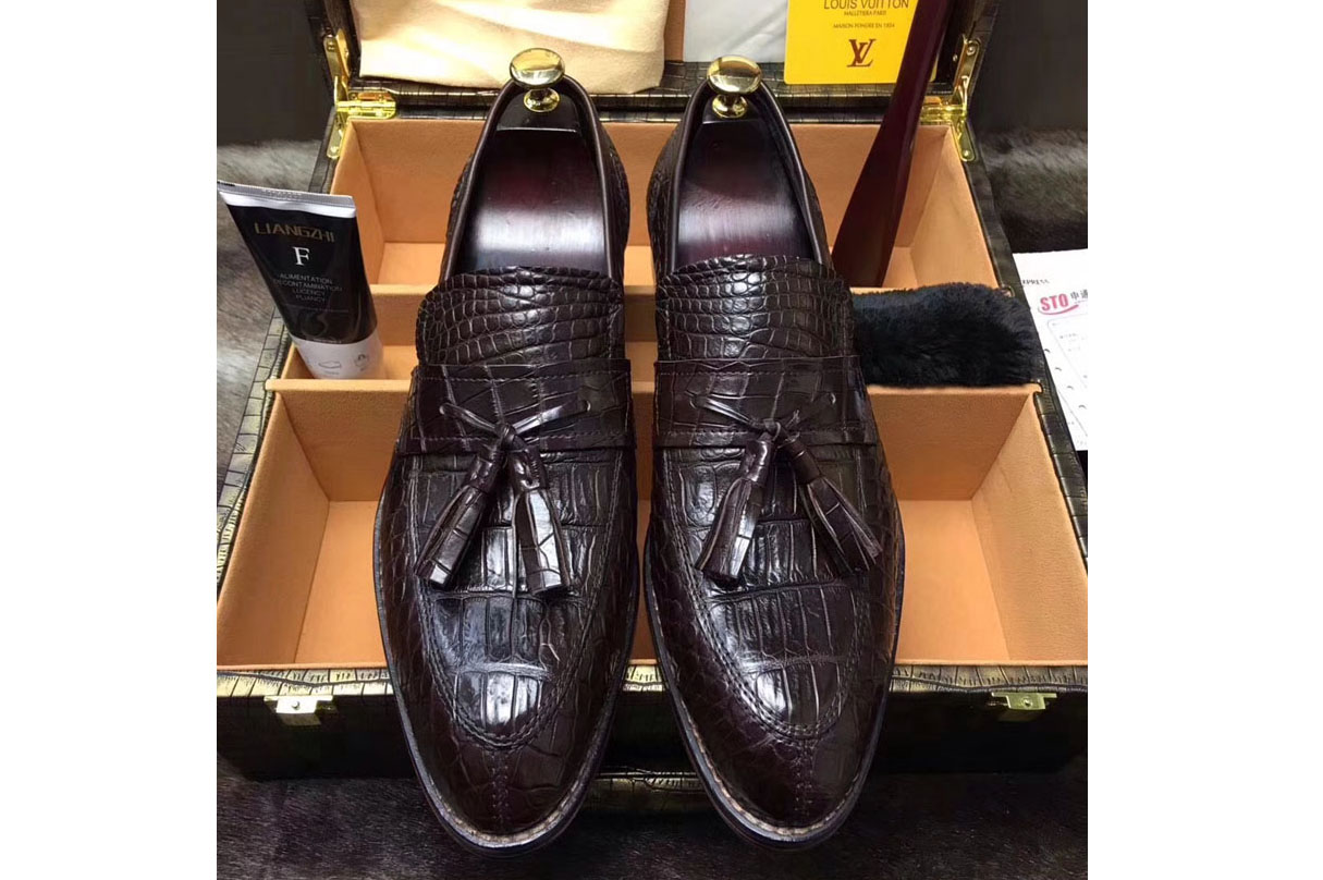 Louis Vuitton Original Crocodile Leather Loafer and Shoes Brown
