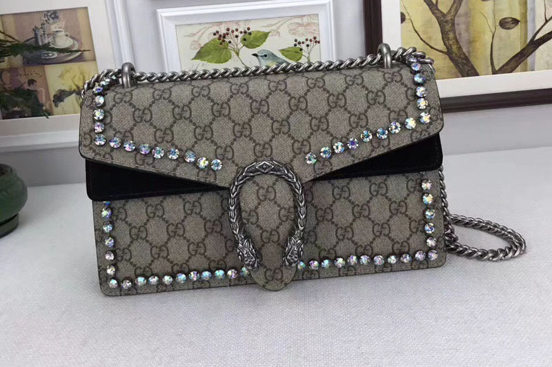Gucci 400249 Dionysus Canvas Shoulder Bag with Crystals Black