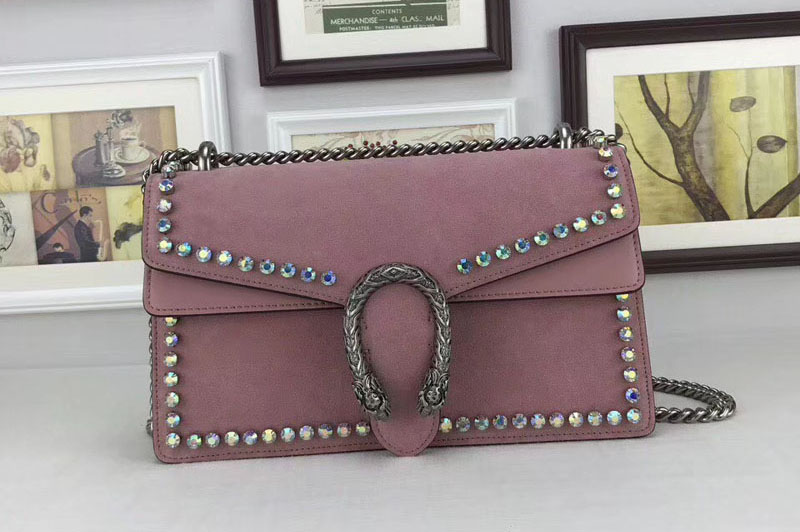 Gucci 400249 Dionysus Suede Shoulder Bag with Crystals Pink