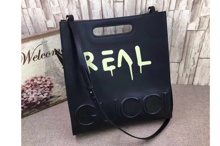 Gucci 409378 XL Leather Tote Bag Black/Yellow