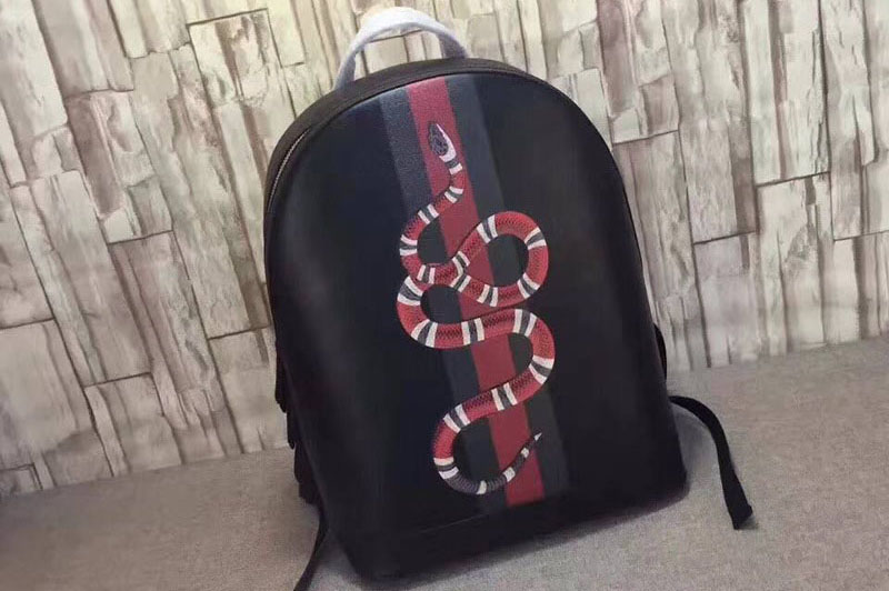 Gucci 419584 Web and Kingsnake Print Leather Backpack
